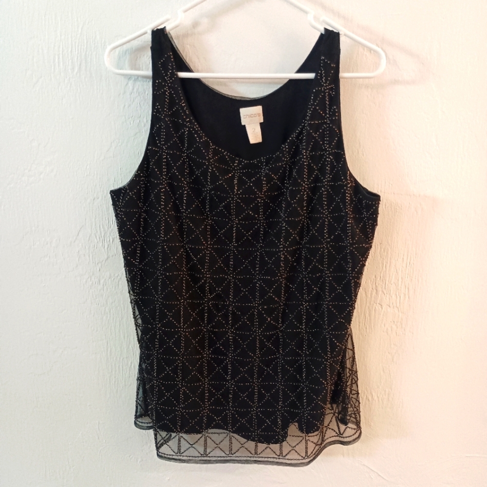 Chico's Black Sheer Beaded Sleeveless Top